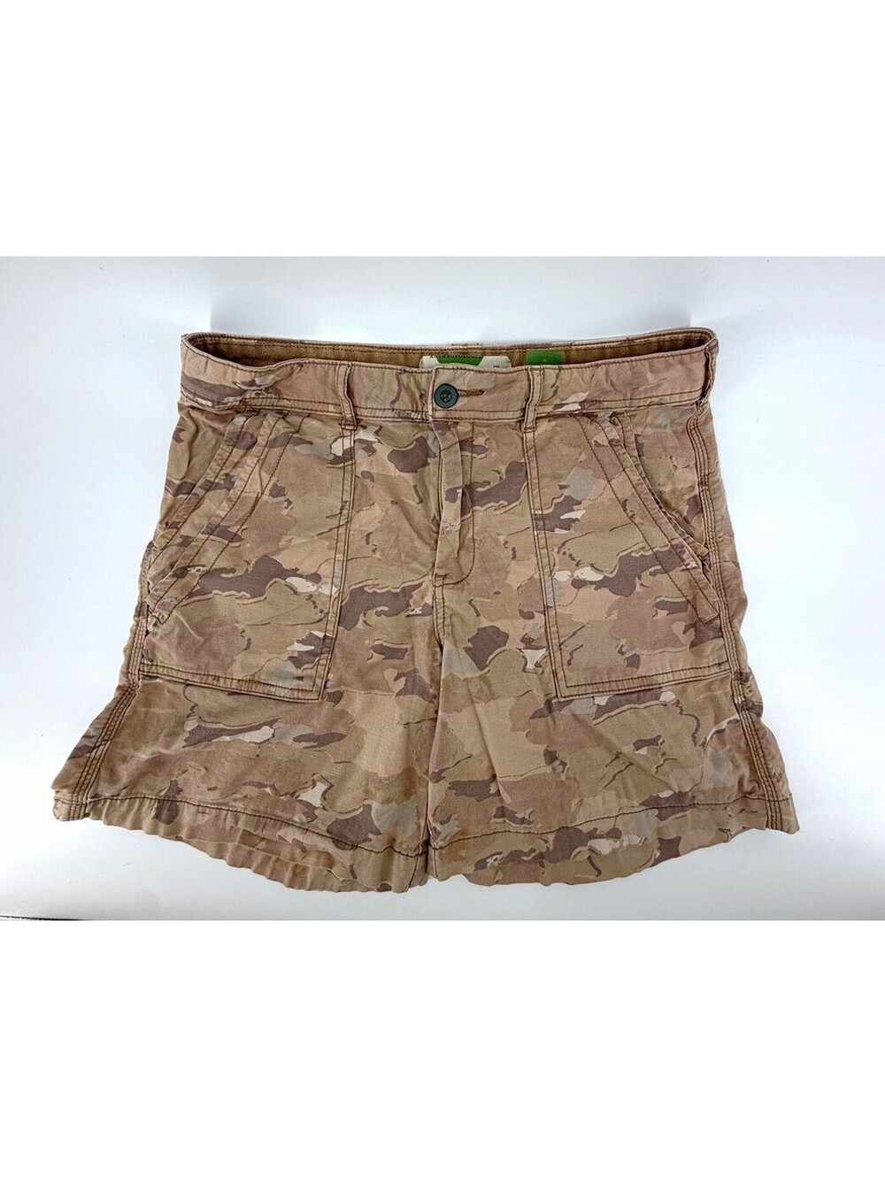 Wanderer Mens Cotton Cargo Shorts Camo Brown Beige Flat Front Button Pockets